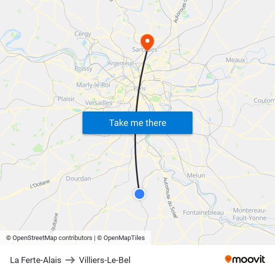 La Ferte-Alais to Villiers-Le-Bel map