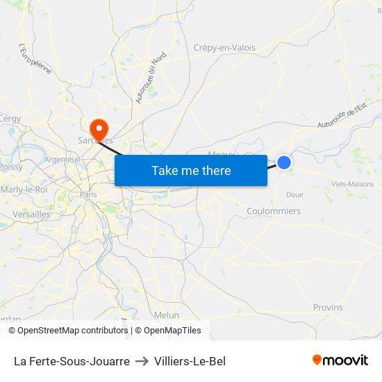 La Ferte-Sous-Jouarre to Villiers-Le-Bel map