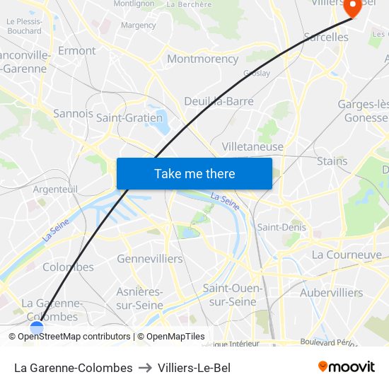 La Garenne-Colombes to Villiers-Le-Bel map