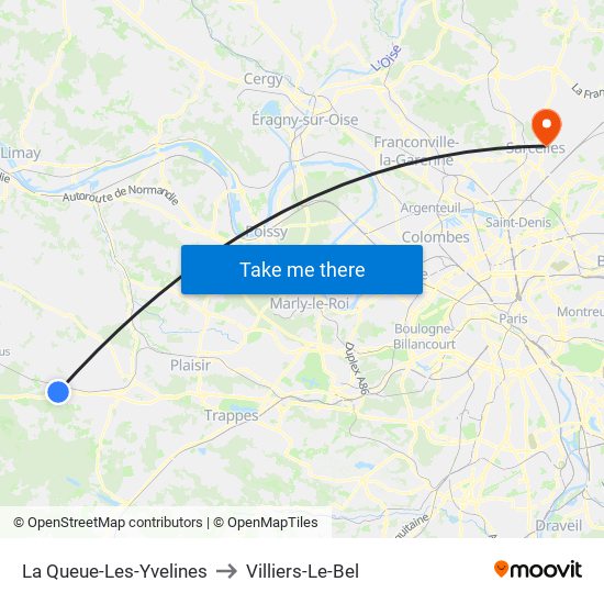 La Queue-Les-Yvelines to Villiers-Le-Bel map