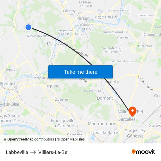 Labbeville to Villiers-Le-Bel map