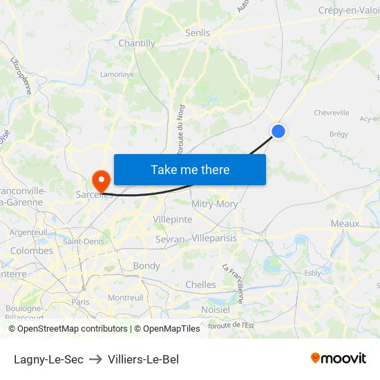 Lagny-Le-Sec to Villiers-Le-Bel map