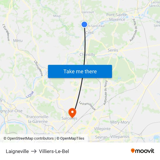 Laigneville to Villiers-Le-Bel map