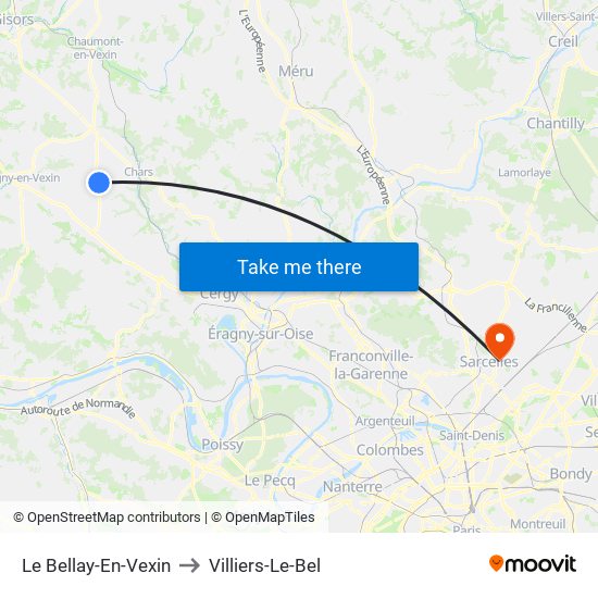 Le Bellay-En-Vexin to Villiers-Le-Bel map