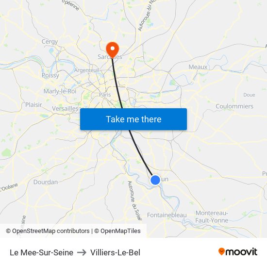 Le Mee-Sur-Seine to Villiers-Le-Bel map