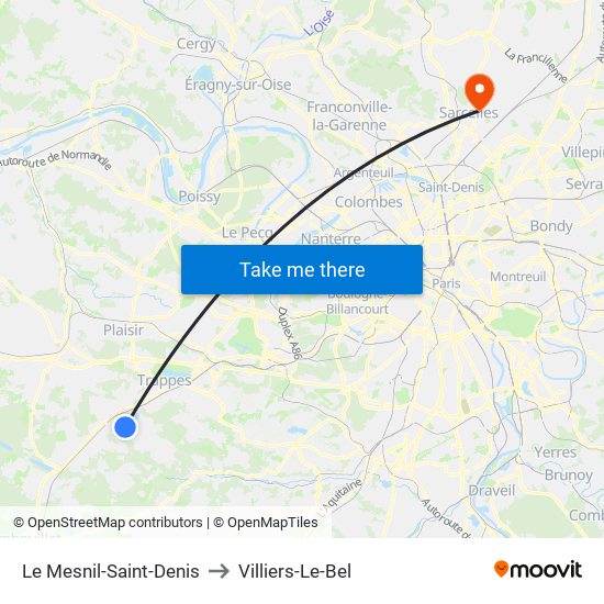 Le Mesnil-Saint-Denis to Villiers-Le-Bel map