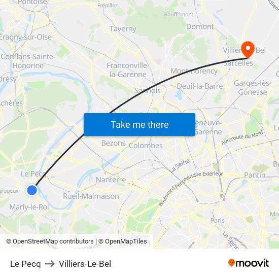 Le Pecq to Villiers-Le-Bel map