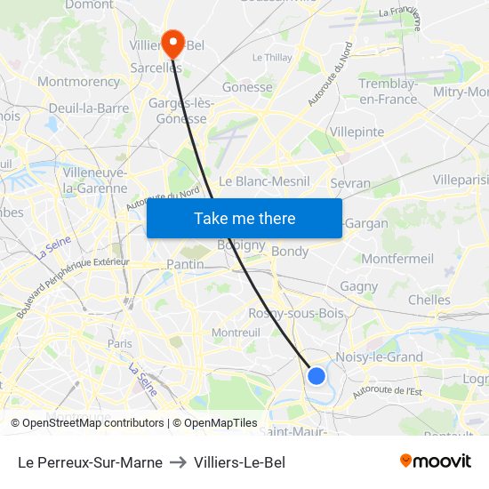 Le Perreux-Sur-Marne to Villiers-Le-Bel map