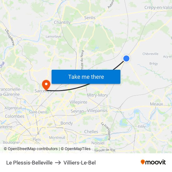 Le Plessis-Belleville to Villiers-Le-Bel map