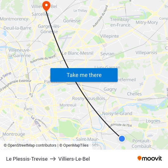 Le Plessis-Trevise to Villiers-Le-Bel map