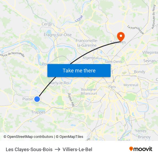 Les Clayes-Sous-Bois to Villiers-Le-Bel map