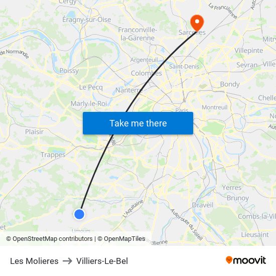 Les Molieres to Villiers-Le-Bel map