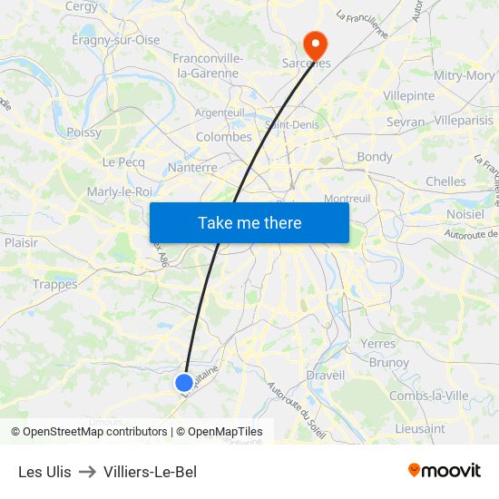 Les Ulis to Villiers-Le-Bel map