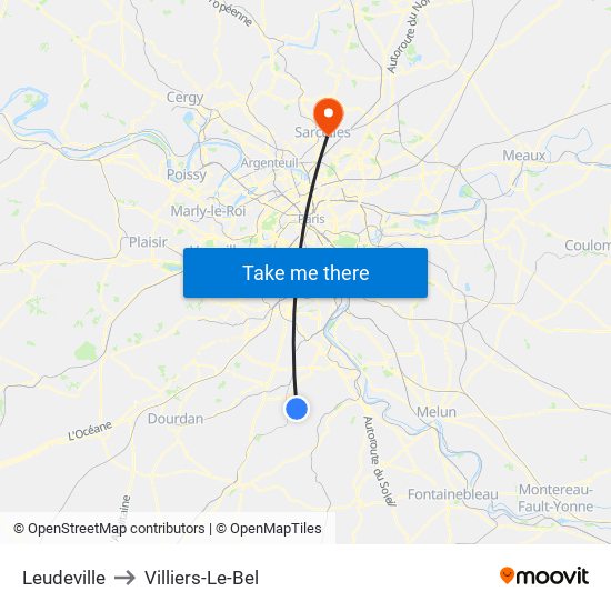 Leudeville to Villiers-Le-Bel map