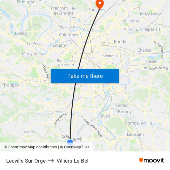 Leuville-Sur-Orge to Villiers-Le-Bel map