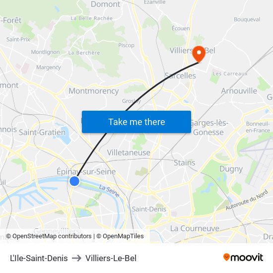L'Ile-Saint-Denis to Villiers-Le-Bel map