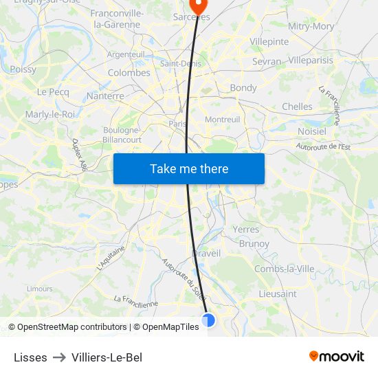 Lisses to Villiers-Le-Bel map