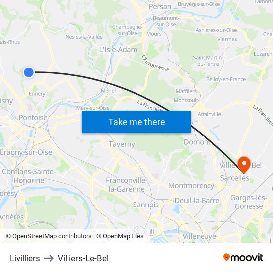 Livilliers to Villiers-Le-Bel map