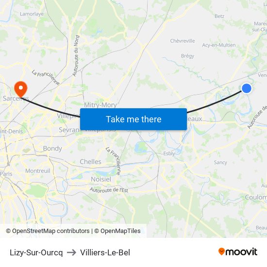 Lizy-Sur-Ourcq to Villiers-Le-Bel map