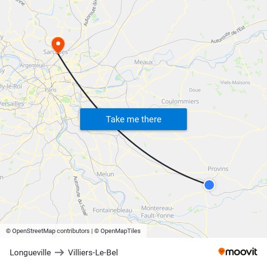 Longueville to Villiers-Le-Bel map