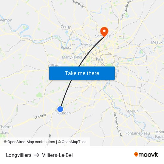 Longvilliers to Villiers-Le-Bel map