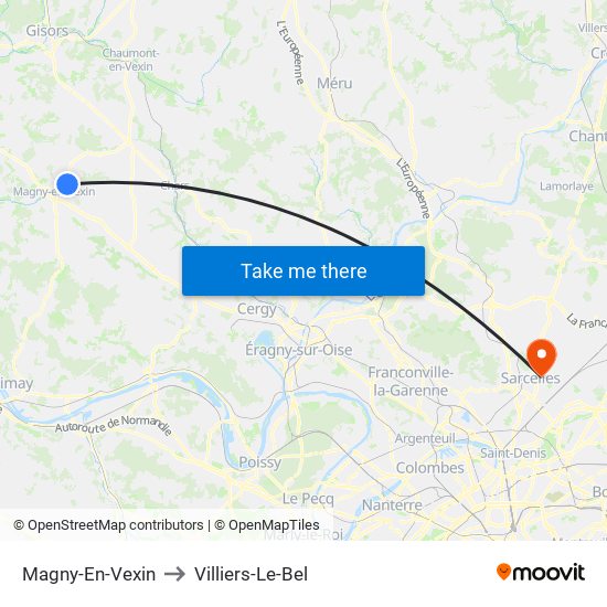 Magny-En-Vexin to Villiers-Le-Bel map