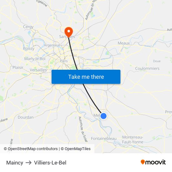 Maincy to Villiers-Le-Bel map