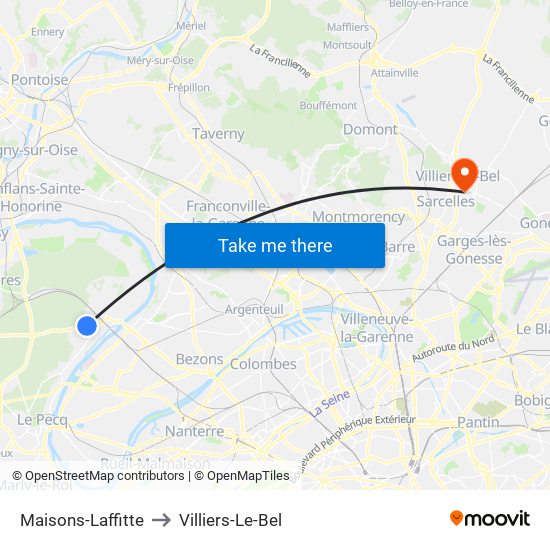 Maisons-Laffitte to Villiers-Le-Bel map