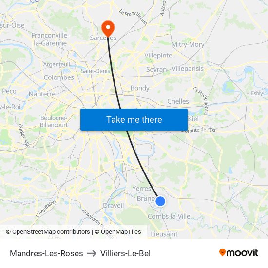 Mandres-Les-Roses to Villiers-Le-Bel map