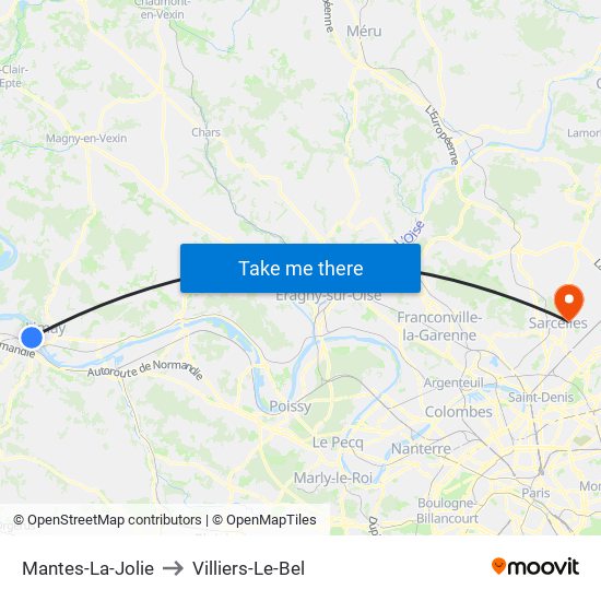 Mantes-La-Jolie to Villiers-Le-Bel map