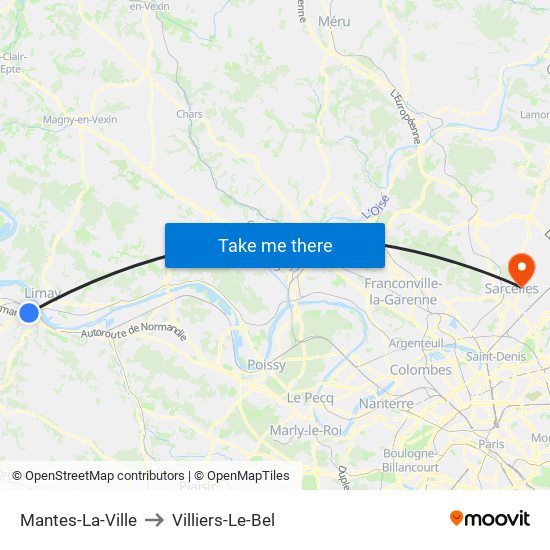 Mantes-La-Ville to Villiers-Le-Bel map