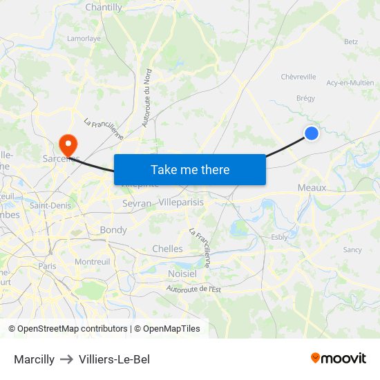 Marcilly to Villiers-Le-Bel map