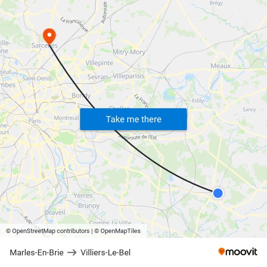 Marles-En-Brie to Villiers-Le-Bel map