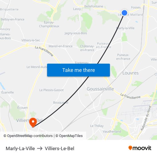 Marly-La-Ville to Villiers-Le-Bel map