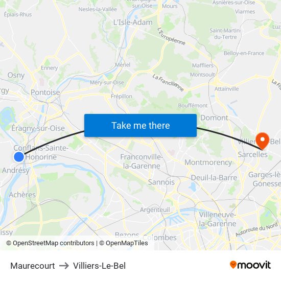 Maurecourt to Villiers-Le-Bel map