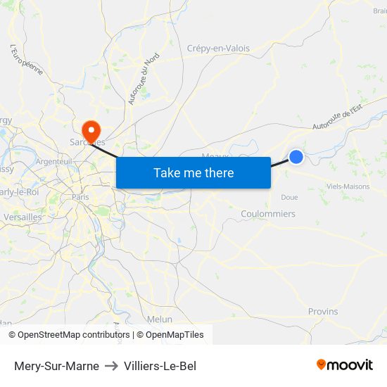 Mery-Sur-Marne to Villiers-Le-Bel map