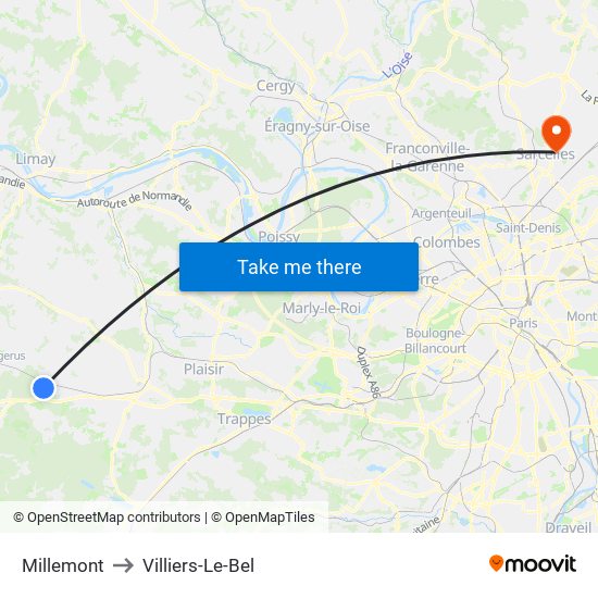 Millemont to Villiers-Le-Bel map