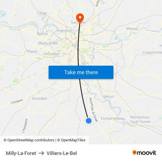 Milly-La-Foret to Villiers-Le-Bel map