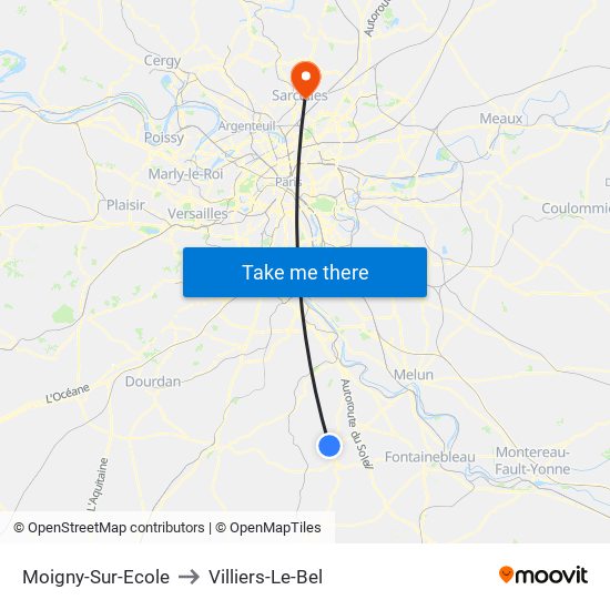 Moigny-Sur-Ecole to Villiers-Le-Bel map