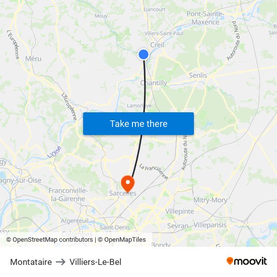 Montataire to Villiers-Le-Bel map