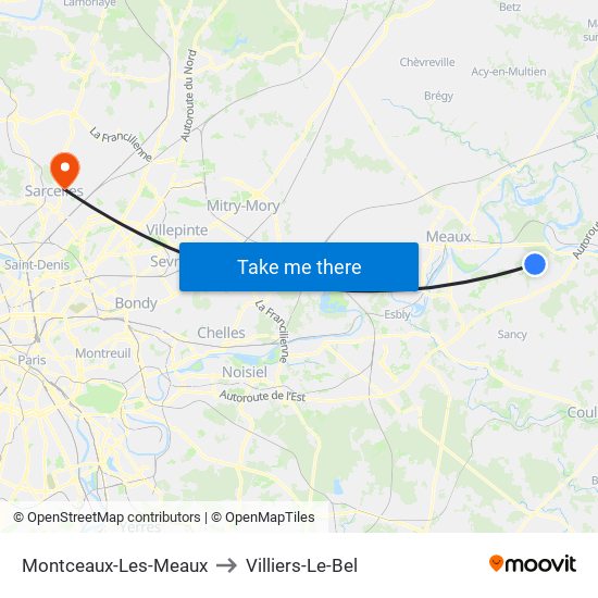 Montceaux-Les-Meaux to Villiers-Le-Bel map