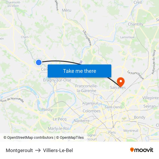 Montgeroult to Villiers-Le-Bel map