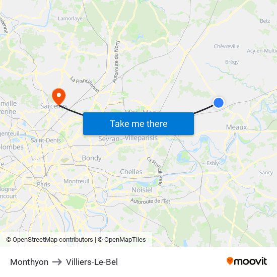 Monthyon to Villiers-Le-Bel map