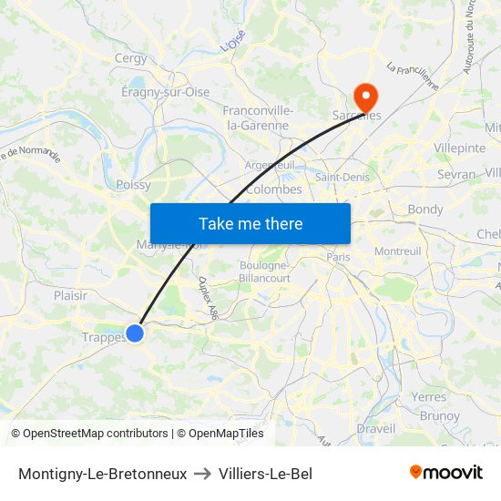 Montigny-Le-Bretonneux to Villiers-Le-Bel map