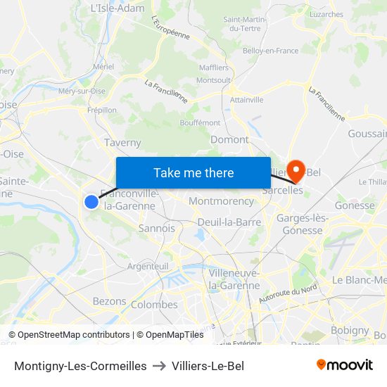 Montigny-Les-Cormeilles to Villiers-Le-Bel map