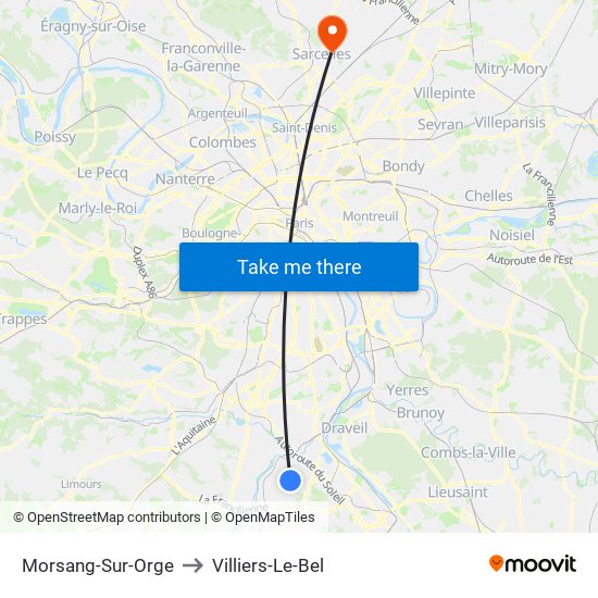 Morsang-Sur-Orge to Villiers-Le-Bel map