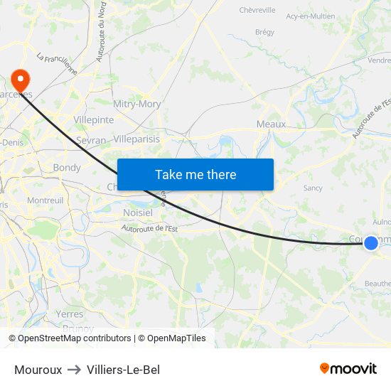 Mouroux to Villiers-Le-Bel map