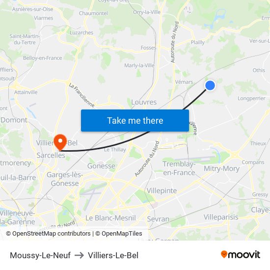 Moussy-Le-Neuf to Villiers-Le-Bel map