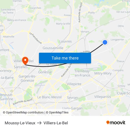 Moussy-Le-Vieux to Villiers-Le-Bel map