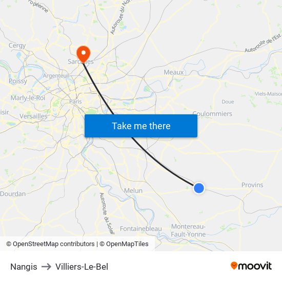 Nangis to Villiers-Le-Bel map